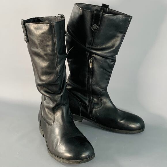 BIRKENSTOCK Size 9 Black Ruched Leather Pull On Side Zipper Boots - Picture 1 of 10